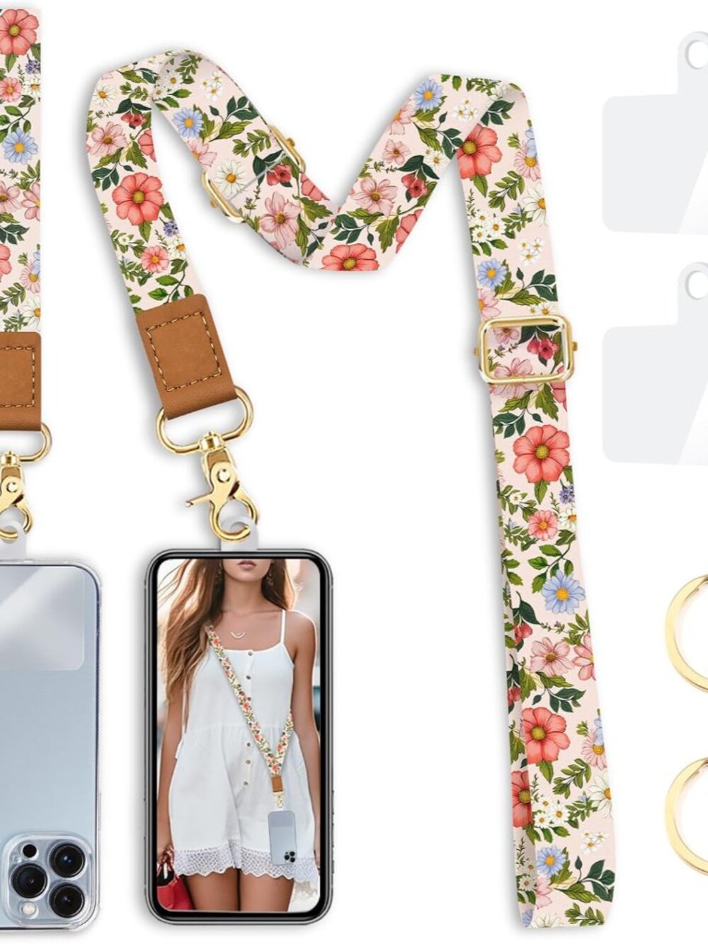 Phone Lanyard Crossbody Strap Wrist Neck Adjustable Women Flower
